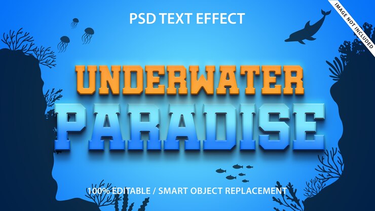 PSD editable text effect underwater paradise