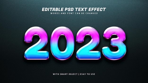editable text number 2023 with colorful 3d style effect
