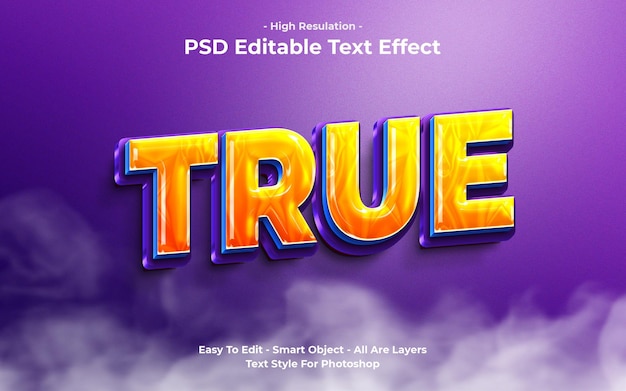 PSD editable true 3d text effect moderno creativo y estilo de fuente minimalista