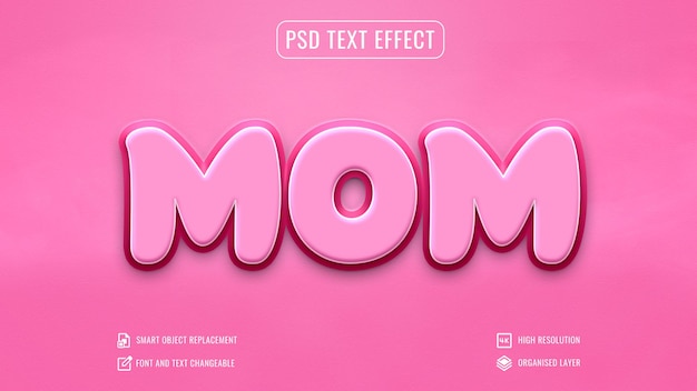 PSD editierbarer 3d-text-effekt für den muttertag auf einem isolierten rosa hintergrund