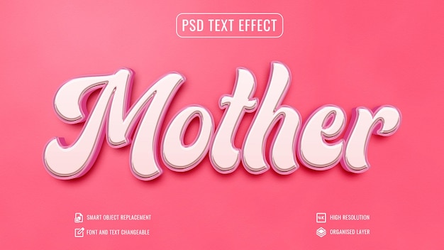 PSD editierbarer text-effekt zum muttertag auf isolierter rosa hintergrund