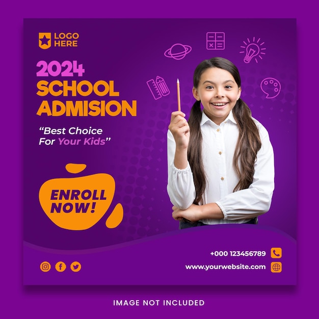 Educação de volta ao banner de modelo de mídia social de admissão escolar