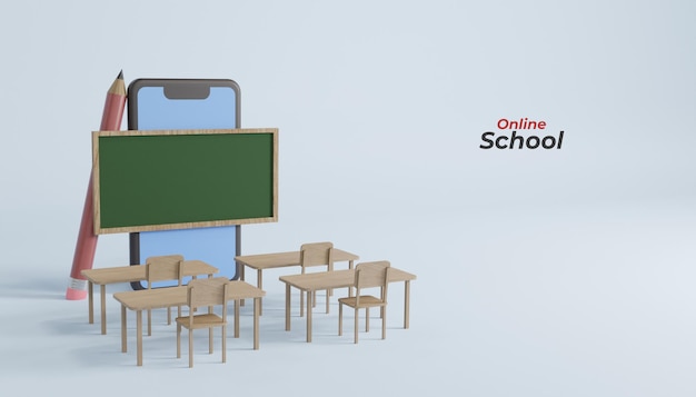 Educação escolar online em renderização 3d para smartphone móvel