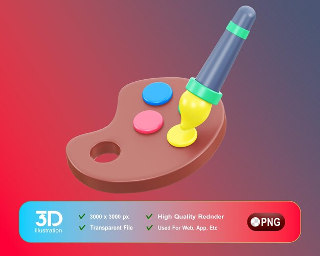 PSD educación 3d icono paleta de pincel y pintura png