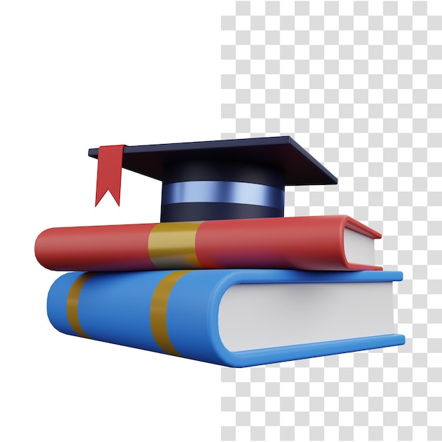 PSD Éducation de concept de rendu 3d avec toge de livre et de chapeau