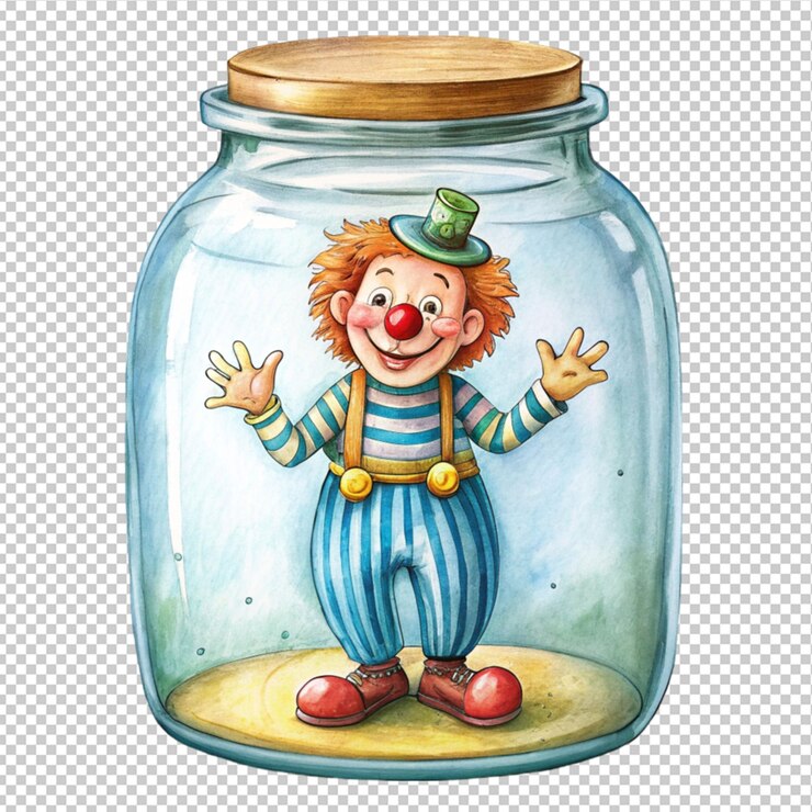 PSD edward leer dibujando un payaso en un frasco enorme sobre un fondo transparente