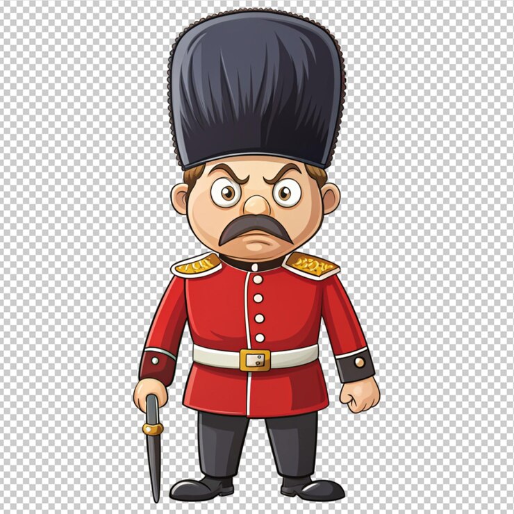 PSD edward leer drawing angry palace guard on transparent background