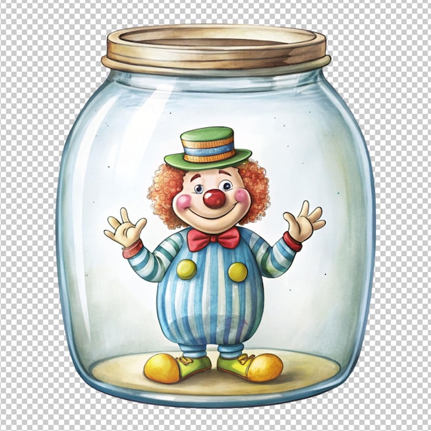 Edward Leer zeichnet einen Clown in einem riesigen Glas auf durchsichtigem Hintergrund