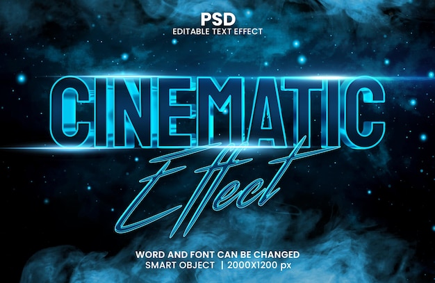 PSD efecto cinematográfico estilo de efecto de texto de photoshop editable en 3d con fondo moderno