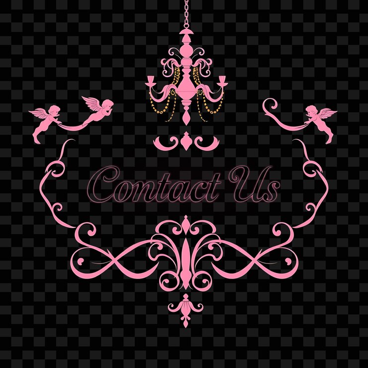 PSD efecto contacte con nosotros texto en guión rococó luz de fondo rosa suave como de una candelabro decorada con