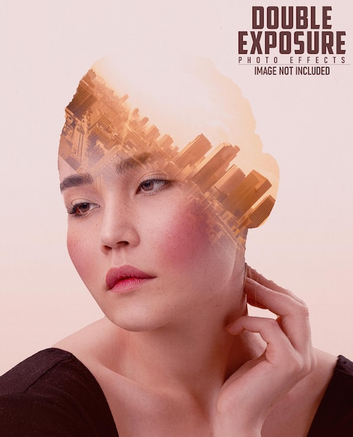 Efecto de doble exposición de la ciudad en la cabeza de la mujer