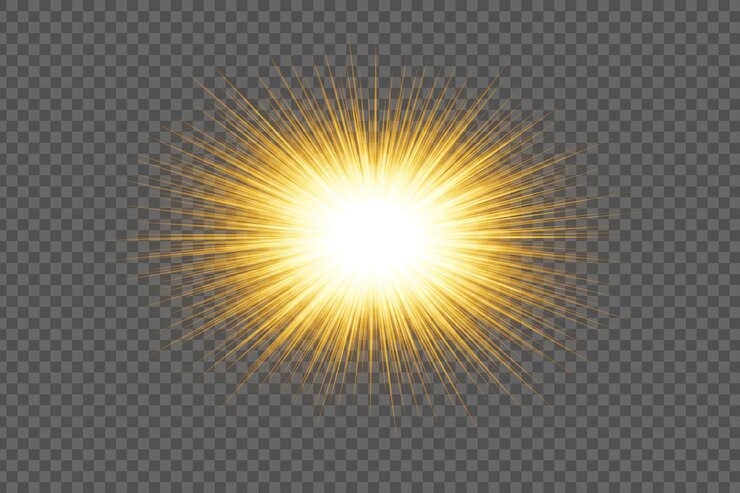 PSD efecto de estallido de sol brillante con rayos amarillos en un fondo transparente