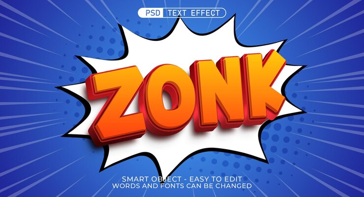 PSD efecto de estilo de dibujos animados de texto editable zonk