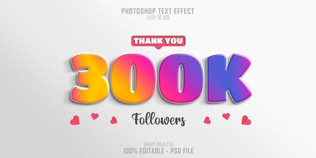 Efecto de estilo de texto 3d de 300.000 seguidores de redes sociales