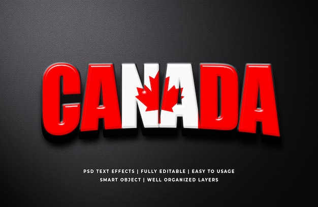 Efecto de estilo de texto 3d del día de canadá