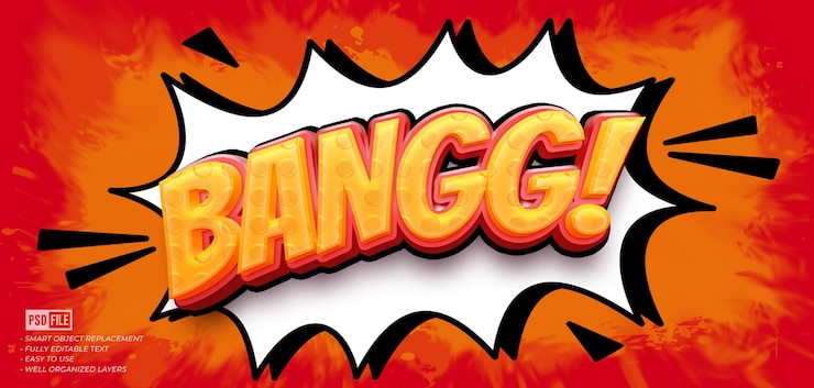 PSD efecto de estilo de texto 3d de dibujos animados psd bang