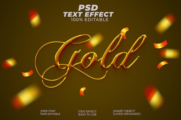 efecto de estilo de texto 3d dorado psd