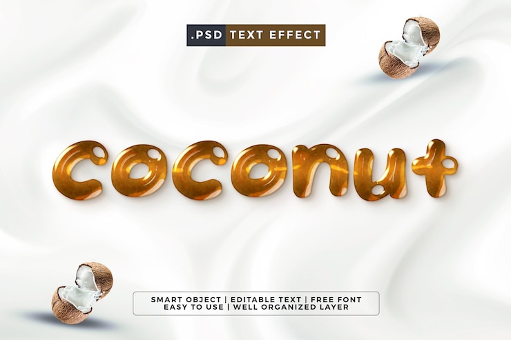 PSD efecto de estilo de texto 3d editable de coco.