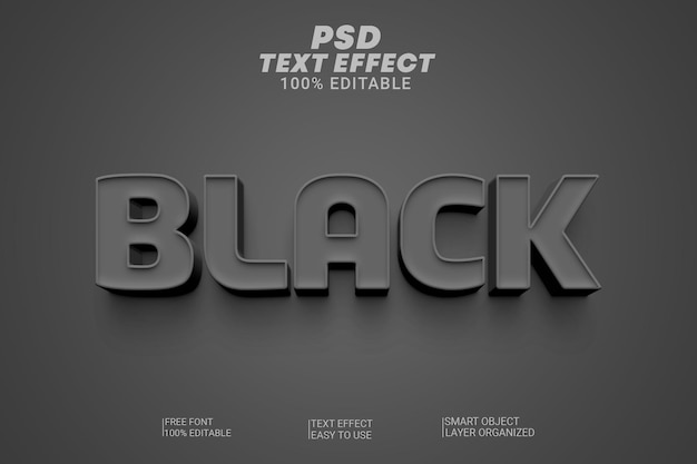 Efecto de estilo de texto 3D editable en PSD Negro