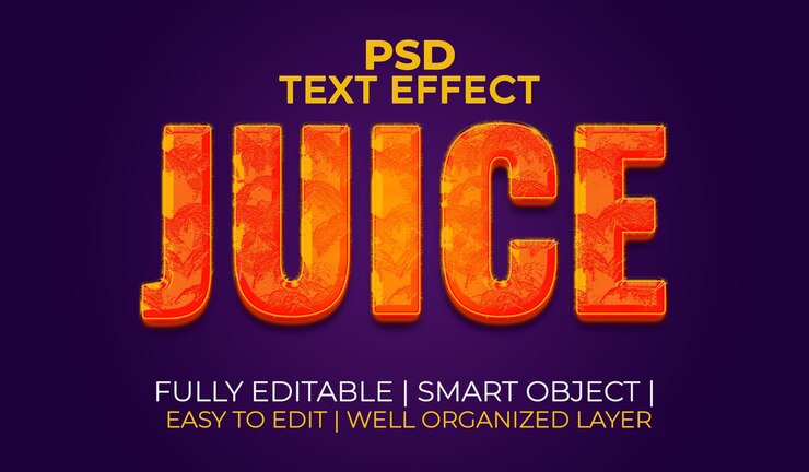 PSD efecto de estilo de texto 3d de jugo