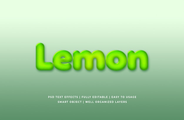 Efecto De Estilo De Texto 3d De Limón Psd Premium
