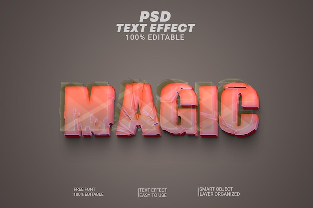 Efecto de estilo de texto 3d mágico PSD