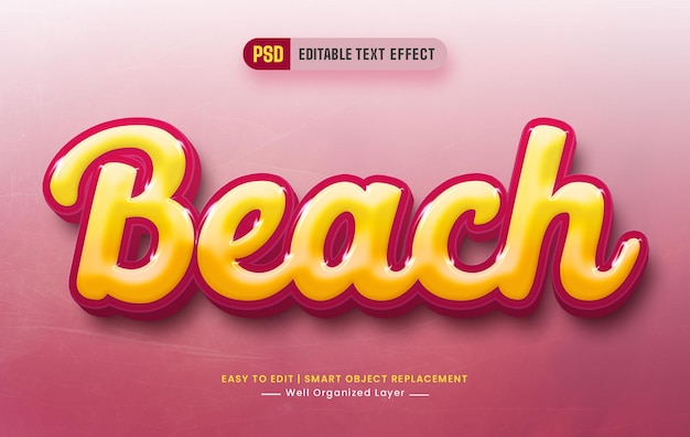 PSD efecto de estilo de texto 3d en negrita de playa de verano editable