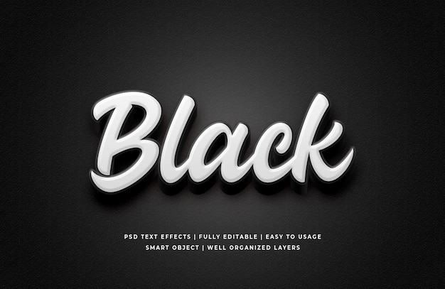 Efecto de estilo de texto 3d negro blanco