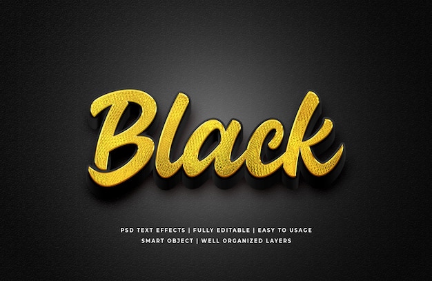 PSD efecto de estilo de texto 3d negro dorado