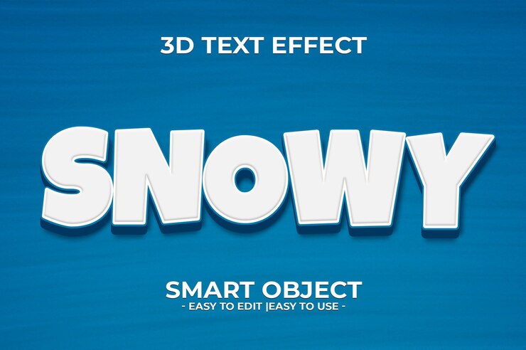 Efecto de estilo de texto 3d de nieve, alfabeto de fuente simple