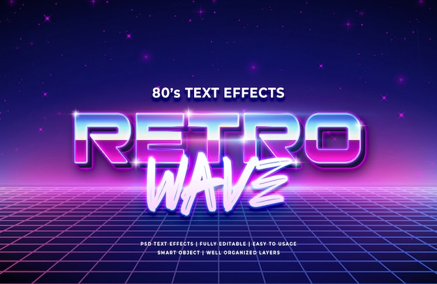 Efecto de estilo de texto 3d de onda retro