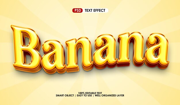 Efecto de estilo de texto 3d premium de plátano