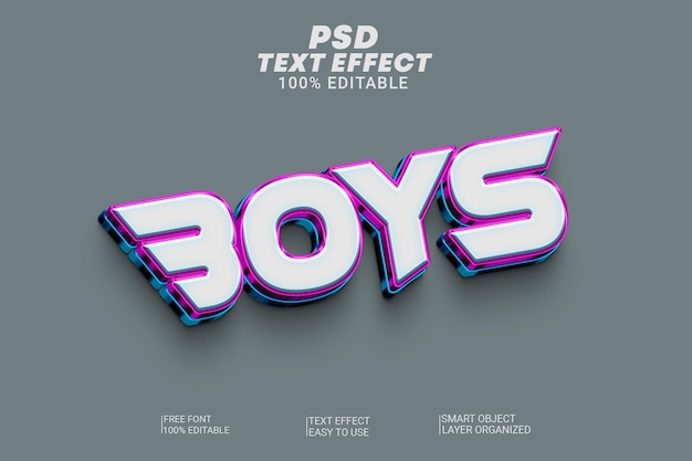 PSD efecto de estilo de texto 3d psd boys