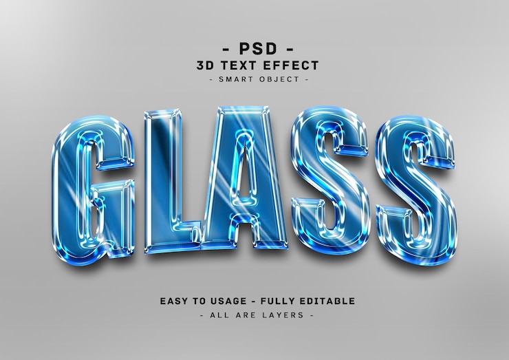PSD efecto de estilo de texto 3d de vidrio editable