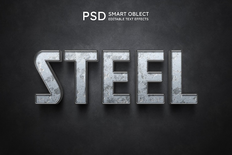 PSD efecto de estilo de texto de acero