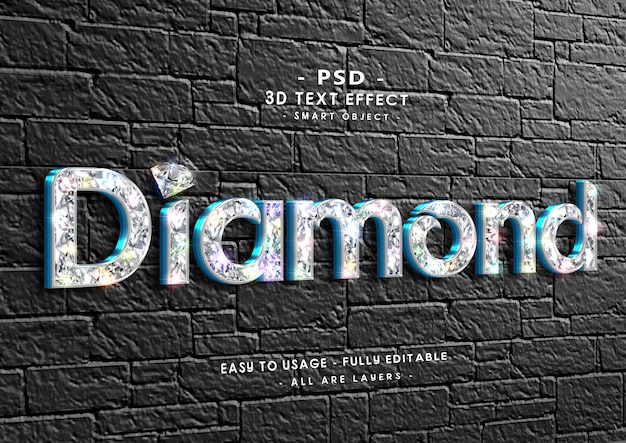 PSD efecto de estilo de texto azul diamante 3d