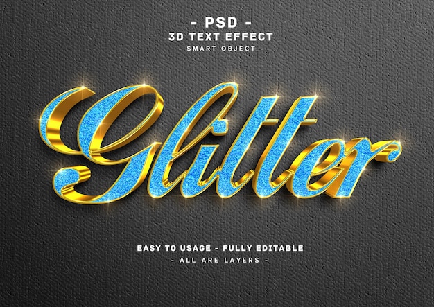 PSD efecto de estilo de texto de brillo azul 3d