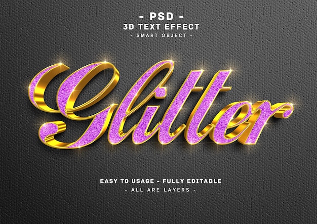 PSD efecto de estilo de texto de brillo púrpura 3d