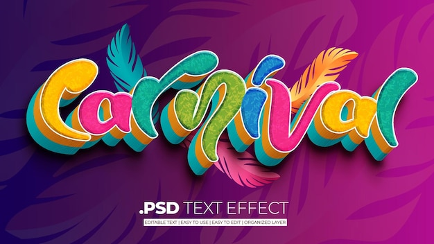 Efecto de estilo de texto colorido de carnaval 3D