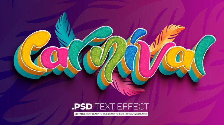 PSD efecto de estilo de texto colorido de carnaval 3d