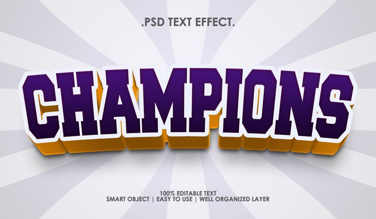 PSD efecto de estilo de texto de deporte azul campions