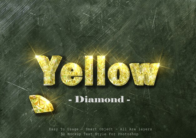 Efecto de estilo de texto de diamante amarillo 3d