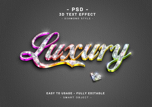 PSD efecto de estilo de texto de diamante de colores 3d de lujo