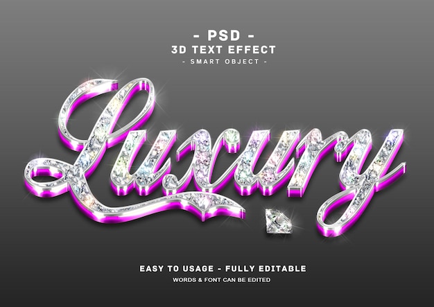 PSD efecto de estilo de texto de diamante púrpura 3d de lujo