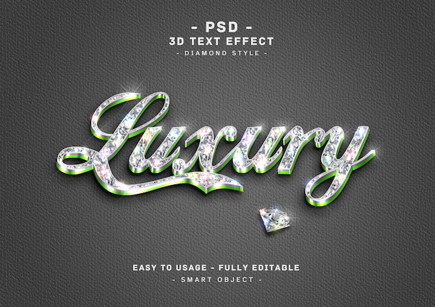 Efecto de estilo de texto de diamante verde 3d de lujo