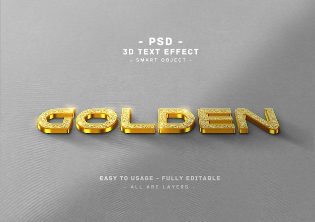 Efecto de estilo de texto dorado 3d