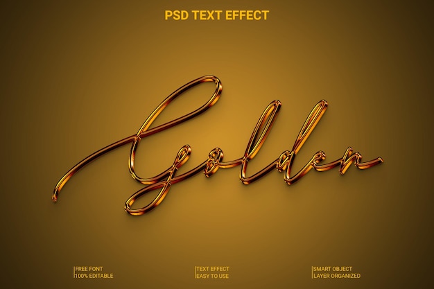 Efecto de estilo de texto dorado PSD 3D