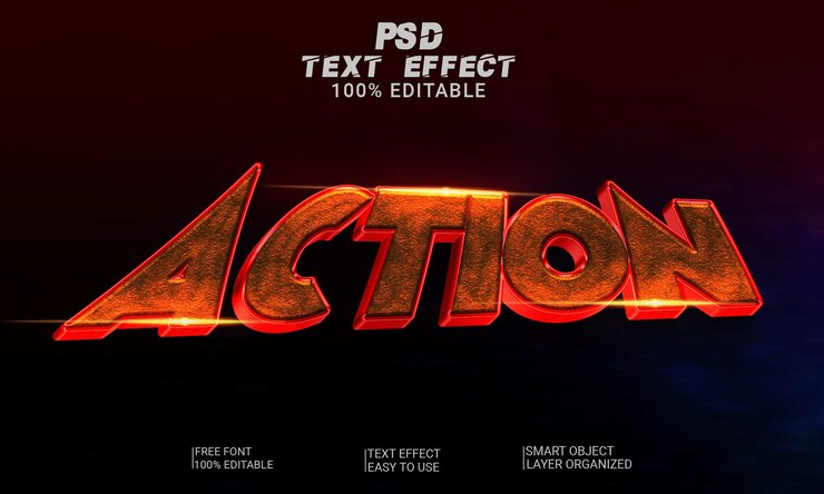 PSD efecto de estilo de texto editable 3d de acción archivo psd premium con fondo