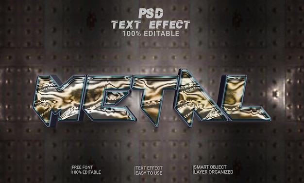 Efecto de estilo de texto editable 3D de metal Archivo PSD Premium con fondo