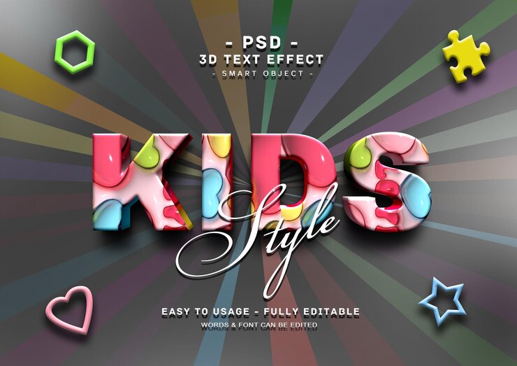 PSD efecto de estilo de texto editable en 3d para niños